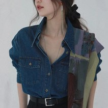 여성용 닷이프 레트로 데님 남방 셔츠