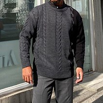 파이브라지 빅사이즈 배색 꽈배기 오버핏 니트