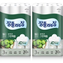 잘풀리는집 브리즈 그린애플 3겹 데코 화장지 25m, 30롤, 2팩