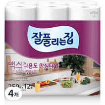 잘풀리는집 맥스 다용도 키친타올 250매, 12개입, 4개
