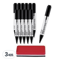 모나미 시그마플로 생잉크 보드마카 220 12p +보드지우개 세트, 흑색, 3세트