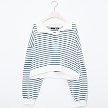 비엔엑스 여성용 트임 카라넥 단가라 크롭 긴팔 티셔츠 BV1TS007L0