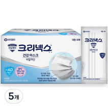 크리넥스 비말차단 건강 마스크 대형 KFAD, 30개입, 5개, 화이트