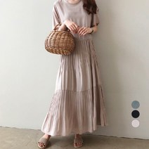 아뗄릭 라운드넥 주름 3단 루즈 롱 원피스 00074