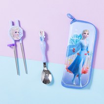 릴팡 겨울왕국2 엘사 스텐 교정용 안전 수저 + 케이스 세트, 혼합 색상, 스푼+젓가락+케이스
