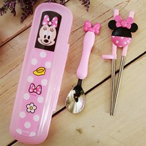 릴팡 미니 입체 교정용 젓가락 + 스푼 + 케이스 세트, 핑크, 1세트