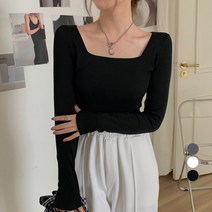 완스몰 여성용 레하 스퀘어넥 크롭 티셔츠