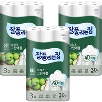 잘풀리는집 브리즈 그린애플 3겹 데코 화장지 25m, 30롤, 3팩