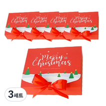 도나앤데코 크리스마스 직사각 포장 상자 소 5p + 리본 5p, 눈내린 풍경 레드, 3세트