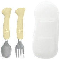 티지엠 휴대용 실리콘 스텐 곰돌이 스푼 앤 포크 + 케이스, 올리브, 스푼 + 포크 + 케이스, 1세트