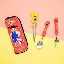 릴팡 콩순이 하이퍼 교정용 젓가락 + 스푼 + 포크 + 케이스, 혼합색상, 1세트