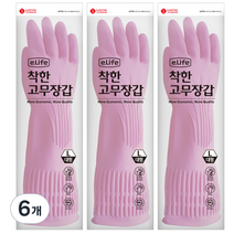 롯데이라이프 착한 고무장갑 대, 핑크, 대(L), 6개