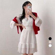밀키버터 여성용 허리밴딩 캉캉 미니 랩 원피스