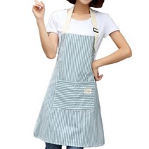 신고온 심플 린넨 스트라이프 앞치마, 블루, 1개