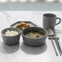 쓰임 마리벨 1인 홈식기세트 5p, 블루밍그레이, 공기 + 대접 + 머그컵 400ml + 육각접시 중 + 수저받침, 1세트