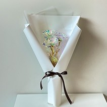 미다운플라워 조화 홀로그램 장미 미니 꽃다발 세송이, 스노우화이트