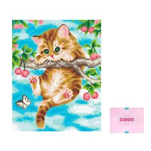 디클레어 액자 캔버스형 보석십자수 DIY 키트 40 x 50 cm, 1세트, 체리 고양이