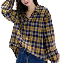 베러바이즈 여성용 사계절 체크 패턴 무늬 블라우스 베이직 셔츠