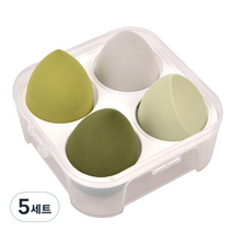 타이탄 뷰티 물방울 에그 똥퍼프 메이크업 스펀지 4종 + 케이스 세트, 그린, 5세트