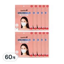슈퍼리치 새부리형 컬러 마스크 대형, 5개입, 60개, 화이트(AD301)