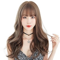 하이유니 러블리 펌 롱 헤어 긴머리 통가발 가발 59cm + 가발망 + 거치대 세트, 쿨브라운