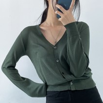 뜨개진 여성용 데일리 심플 자개단추 엘핀 가디건