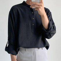 제이에이치스타일 남성용 줄지않는 뉴 린넨 롤업 긴팔 셔츠 TBCROK002