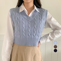 베러스윗 브이넥 크롭 꽈배기 니트 베스트