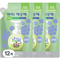 아이깨끗해 항균 거품 핸드 솝 청포도 리필, 450ml, 12개