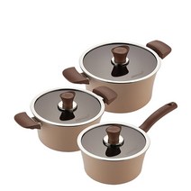 해피콜 이든 IH 냄비세트 3개, 아몬드 베이지, 편수냄비 18cm + 양수냄비 20cm + 곰솥냄비 24cm