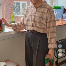 102102 여성용 빅사이즈 파스텔 체크셔츠