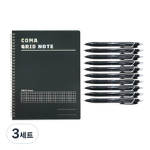 투코비 코마 스프링 그리드노트 + 제트스트림 볼펜 흑색 0.7mm 10p 세트, 블랙(노트), 3세트