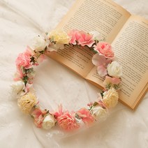 더플라워마켓 살구빛 미니로즈화관, 미니로즈 + 수국 카네이션, 1개