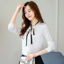 포플러앤씨 지니 배색 리본 블라우스