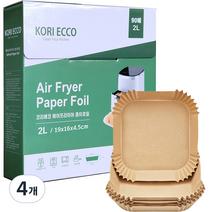 코리에코 에어프라이어 박스형 종이호일 사각 브라운 2L x 90p, 4개