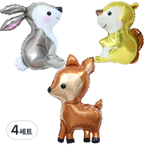 숲속 아기동물 친구들 동물풍선 3종 세트, 4세트, 아기토끼, 옐로우 다람쥐, 대형 애기사슴