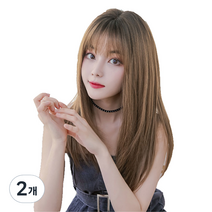 뿌이뿌이가발 여성 긴 생머리 통가발 바비킹, 옐로우브라운, 2개