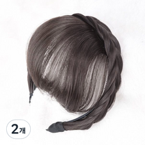 하이유니 앞머리 뱅 헤어 땋은 머리 가발 헤어밴드, 브라운블랙, 2개