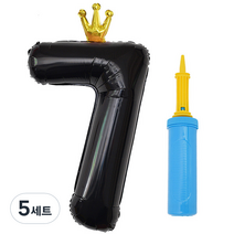 제이벌룬 은박 왕관 숫자풍선 대 7 + 손펌프세트, 블랙(풍선), 블루(손펌프), 5세트