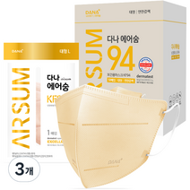 다나마스크 에어숨 컬러 대형 KF94, 50개입, 3개, 연한갈색