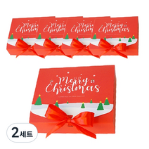 도나앤데코 크리스마스 직사각 포장 상자 대 5p + 리본 5p, 눈내린 풍경 레드, 2세트