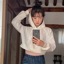 큐니걸스 여성용 뮤트 무지 크롭 후드티