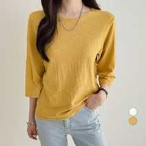 세컨그라운드 여성용 코튼 슬라브 7부 티셔츠