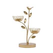 나뭇가지와 새 장식의 캔들홀더 촛대 C, 골드