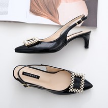 갓슈 여성용 르모 큐빅진주 프레임 에나멜 슬링백 5cm