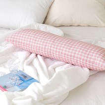 믹스앤매치 체크 인견 직사각 바디필로우 커버 + 솜 세트, 핑크