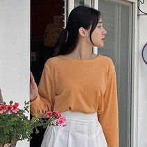 핫핑 여성용 원더링 무지 라운드 긴팔 티셔츠