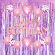 마켓감성 생일 축하 파티 커튼 세트, 핑크, 퍼플, 1세트