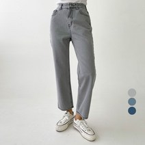 플랜데이 여성용 베이직 뒷밴딩 일자핏 데님 팬츠