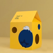 고양이 스크래쳐 박스 하우스 소형 PK433, 옐로우, 1개